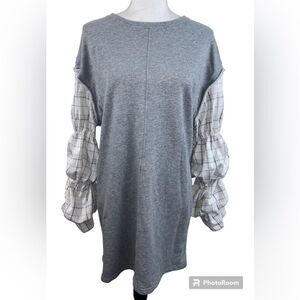 Mustard Seed Lagenlook Sweatshirt Dress Mixed Media Tiered Sleeves Size Medium